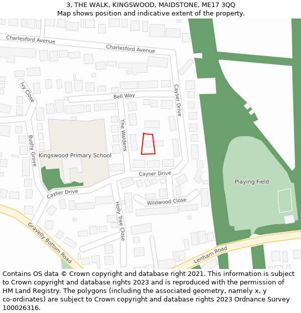 3, THE WALK, KINGSWOOD, MAIDSTONE, ME17 3QQ: Location map and indicative extent of plot