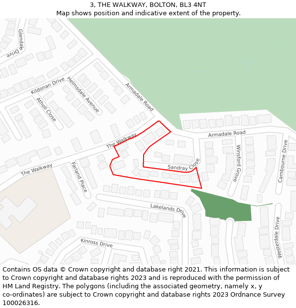 3, THE WALKWAY, BOLTON, BL3 4NT: Location map and indicative extent of plot