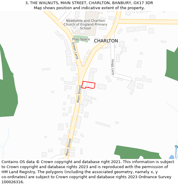 3, THE WALNUTS, MAIN STREET, CHARLTON, BANBURY, OX17 3DR: Location map and indicative extent of plot