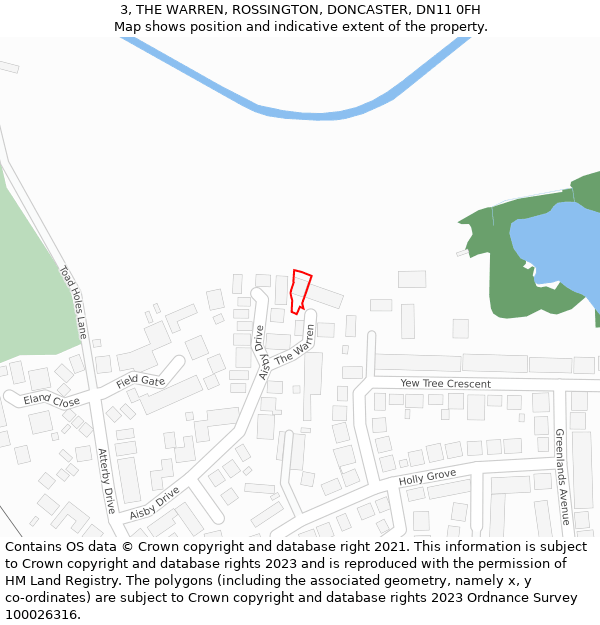 3, THE WARREN, ROSSINGTON, DONCASTER, DN11 0FH: Location map and indicative extent of plot