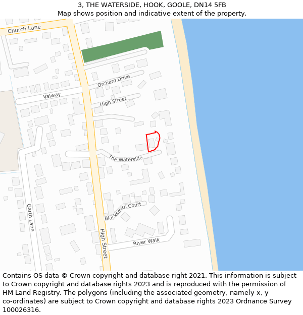 3, THE WATERSIDE, HOOK, GOOLE, DN14 5FB: Location map and indicative extent of plot