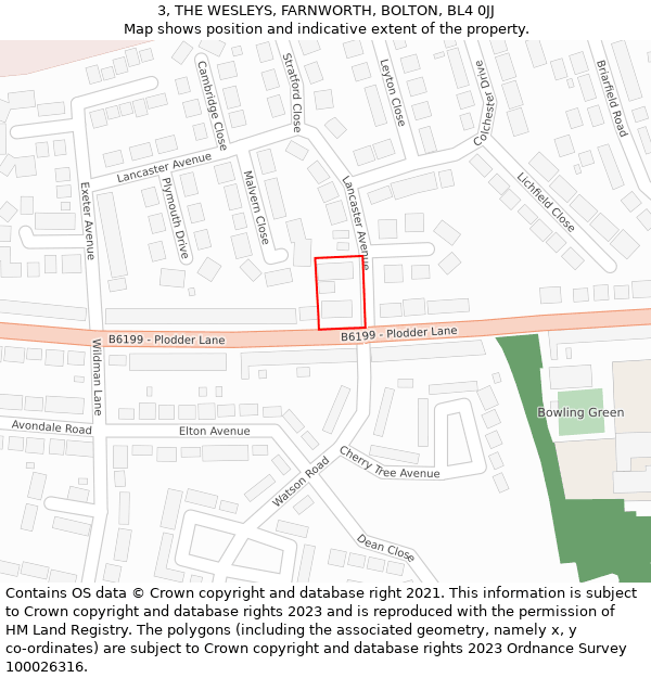 3, THE WESLEYS, FARNWORTH, BOLTON, BL4 0JJ: Location map and indicative extent of plot
