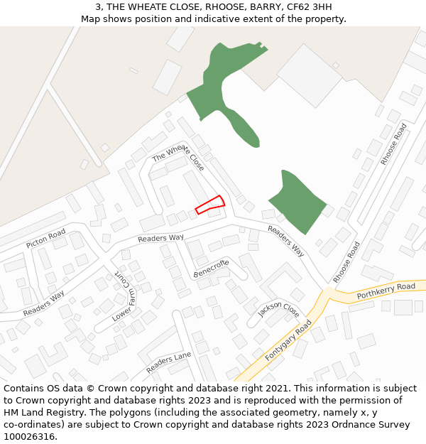 3, THE WHEATE CLOSE, RHOOSE, BARRY, CF62 3HH: Location map and indicative extent of plot