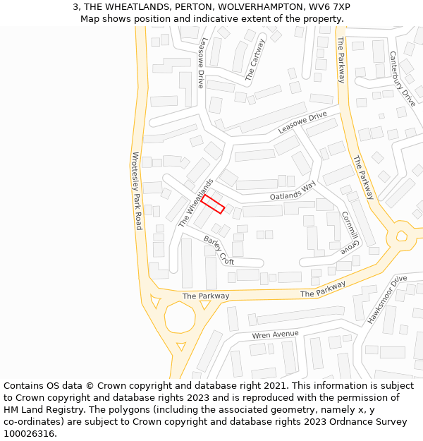 3, THE WHEATLANDS, PERTON, WOLVERHAMPTON, WV6 7XP: Location map and indicative extent of plot