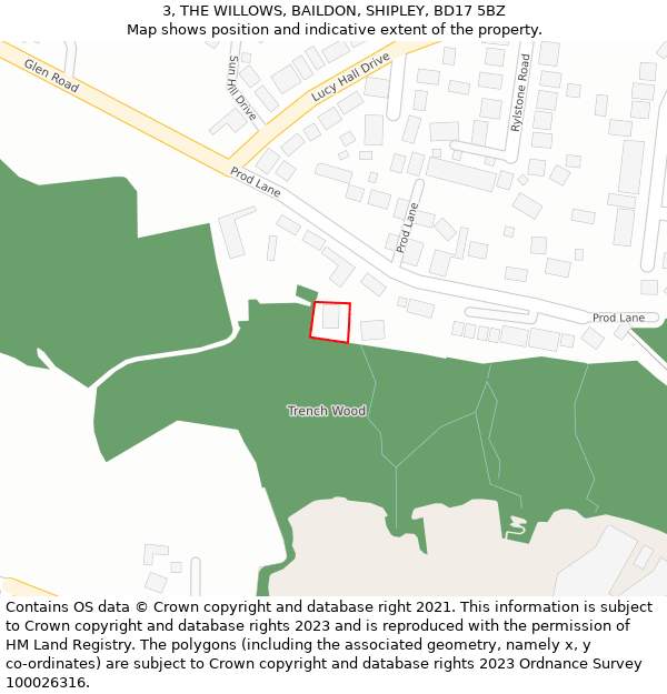 3, THE WILLOWS, BAILDON, SHIPLEY, BD17 5BZ: Location map and indicative extent of plot