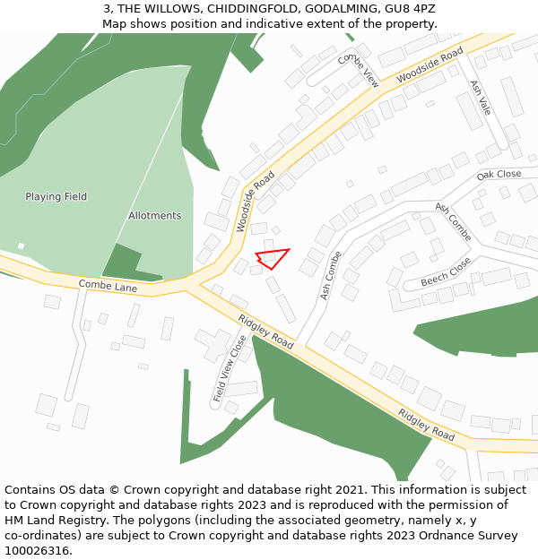 3, THE WILLOWS, CHIDDINGFOLD, GODALMING, GU8 4PZ: Location map and indicative extent of plot