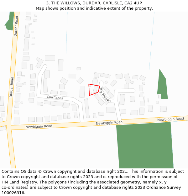 3, THE WILLOWS, DURDAR, CARLISLE, CA2 4UP: Location map and indicative extent of plot