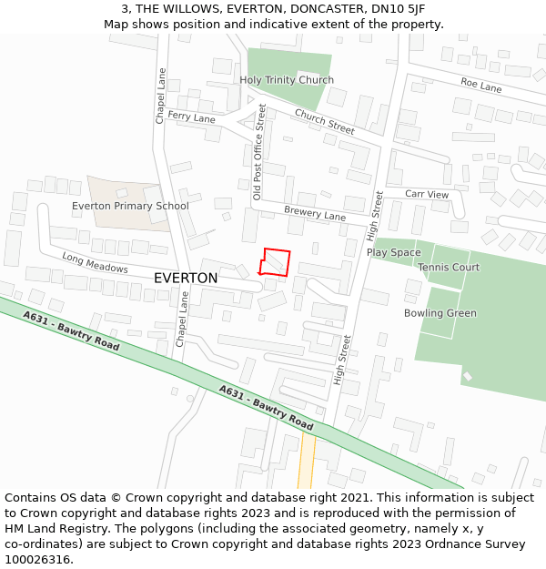 3, THE WILLOWS, EVERTON, DONCASTER, DN10 5JF: Location map and indicative extent of plot