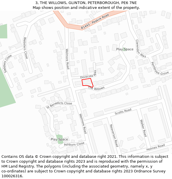 3, THE WILLOWS, GLINTON, PETERBOROUGH, PE6 7NE: Location map and indicative extent of plot