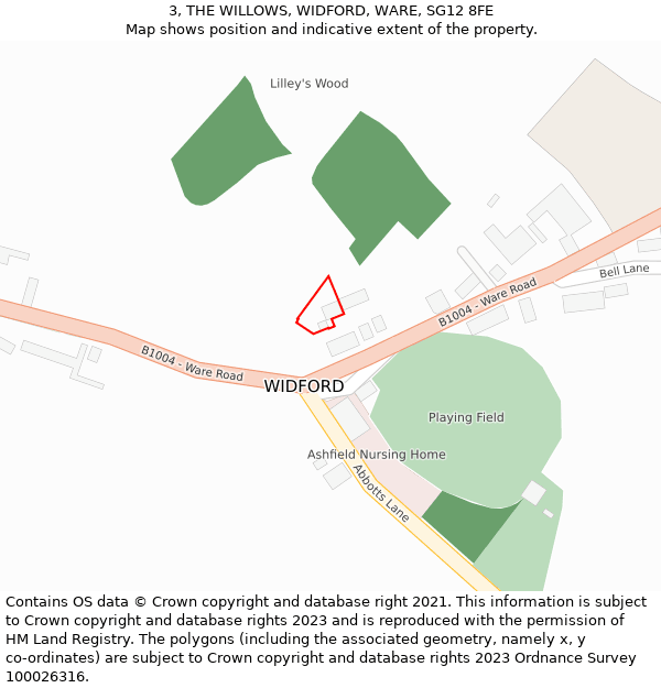 3, THE WILLOWS, WIDFORD, WARE, SG12 8FE: Location map and indicative extent of plot