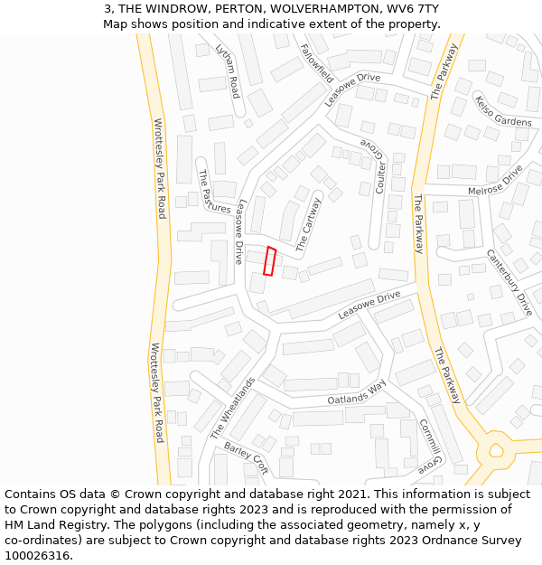 3, THE WINDROW, PERTON, WOLVERHAMPTON, WV6 7TY: Location map and indicative extent of plot