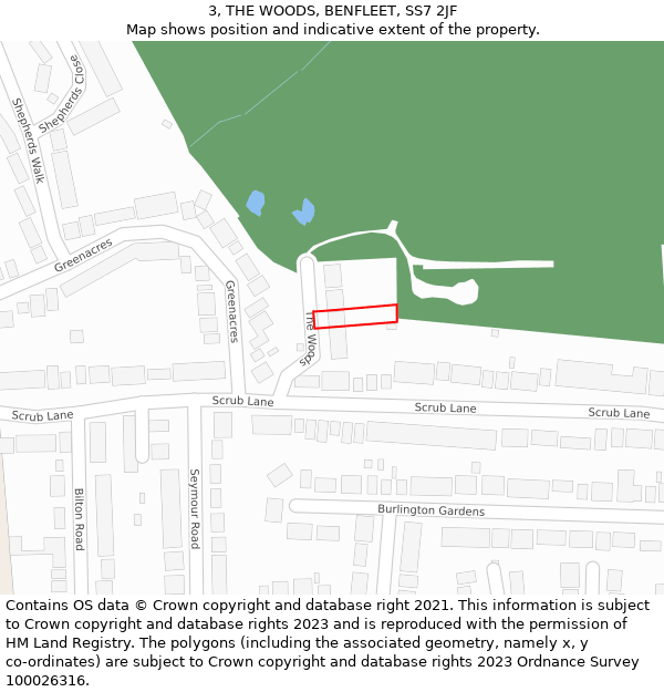 3, THE WOODS, BENFLEET, SS7 2JF: Location map and indicative extent of plot