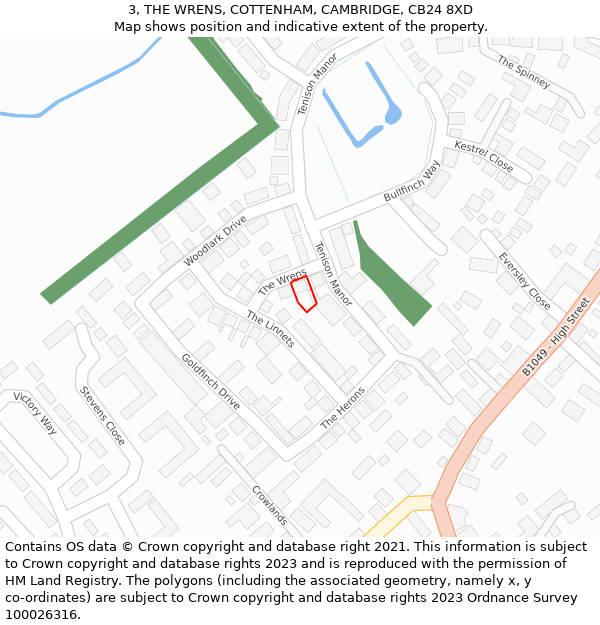 3, THE WRENS, COTTENHAM, CAMBRIDGE, CB24 8XD: Location map and indicative extent of plot