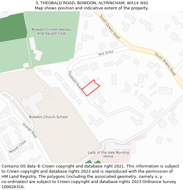 3, THEOBALD ROAD, BOWDON, ALTRINCHAM, WA14 3HG: Location map and indicative extent of plot