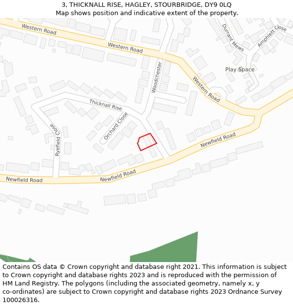 3, THICKNALL RISE, HAGLEY, STOURBRIDGE, DY9 0LQ: Location map and indicative extent of plot