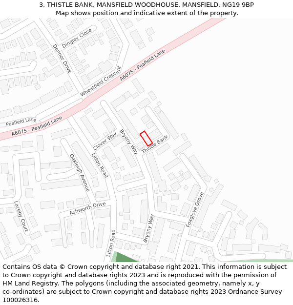 3, THISTLE BANK, MANSFIELD WOODHOUSE, MANSFIELD, NG19 9BP: Location map and indicative extent of plot