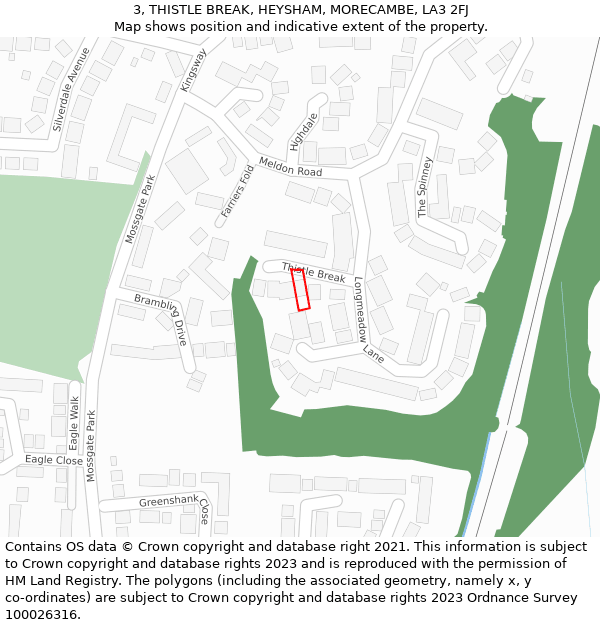 3, THISTLE BREAK, HEYSHAM, MORECAMBE, LA3 2FJ: Location map and indicative extent of plot