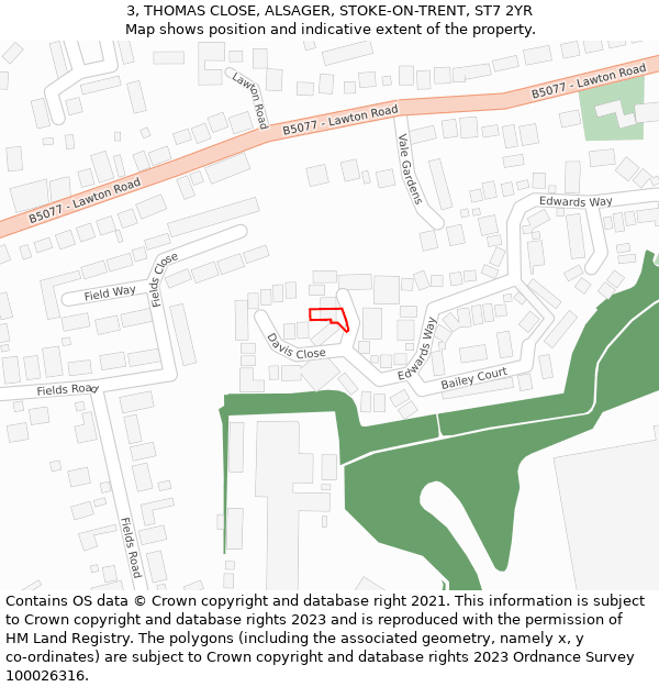 3, THOMAS CLOSE, ALSAGER, STOKE-ON-TRENT, ST7 2YR: Location map and indicative extent of plot