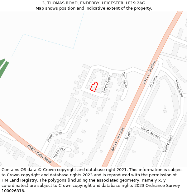 3, THOMAS ROAD, ENDERBY, LEICESTER, LE19 2AG: Location map and indicative extent of plot