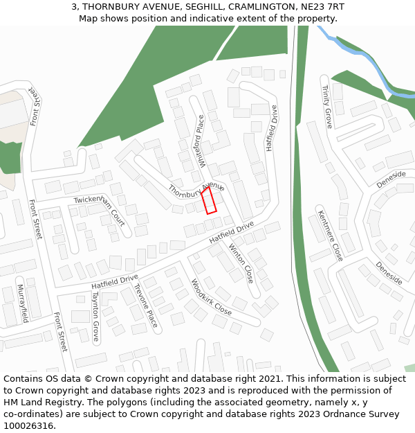 3, THORNBURY AVENUE, SEGHILL, CRAMLINGTON, NE23 7RT: Location map and indicative extent of plot