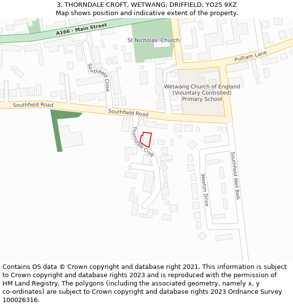 3, THORNDALE CROFT, WETWANG, DRIFFIELD, YO25 9XZ: Location map and indicative extent of plot