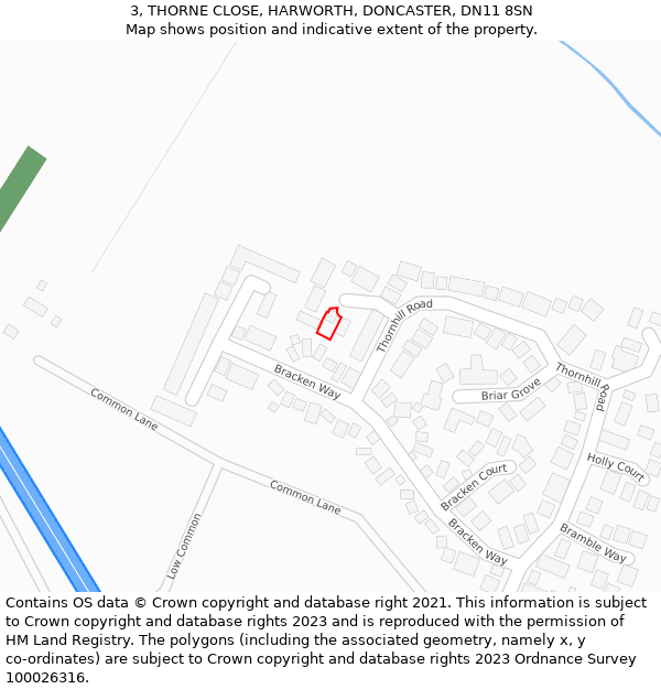 3, THORNE CLOSE, HARWORTH, DONCASTER, DN11 8SN: Location map and indicative extent of plot