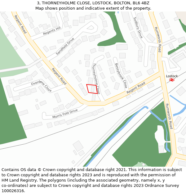 3, THORNEYHOLME CLOSE, LOSTOCK, BOLTON, BL6 4BZ: Location map and indicative extent of plot