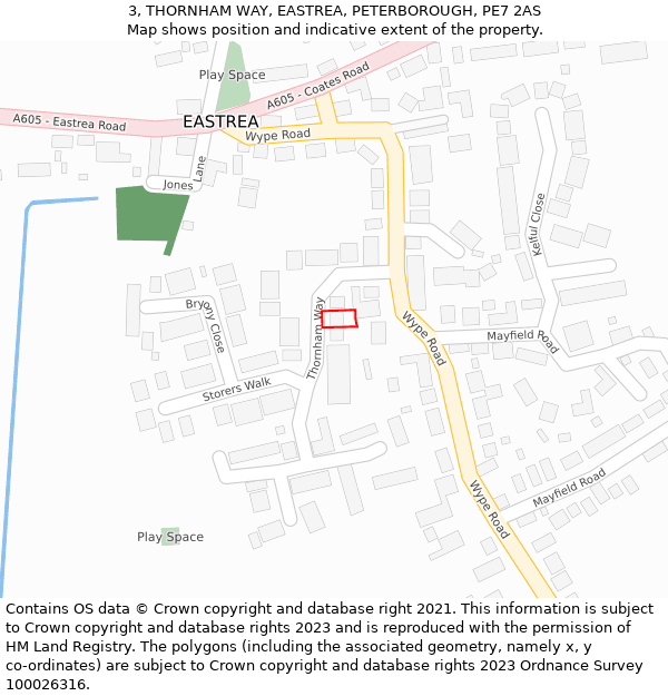 3, THORNHAM WAY, EASTREA, PETERBOROUGH, PE7 2AS: Location map and indicative extent of plot