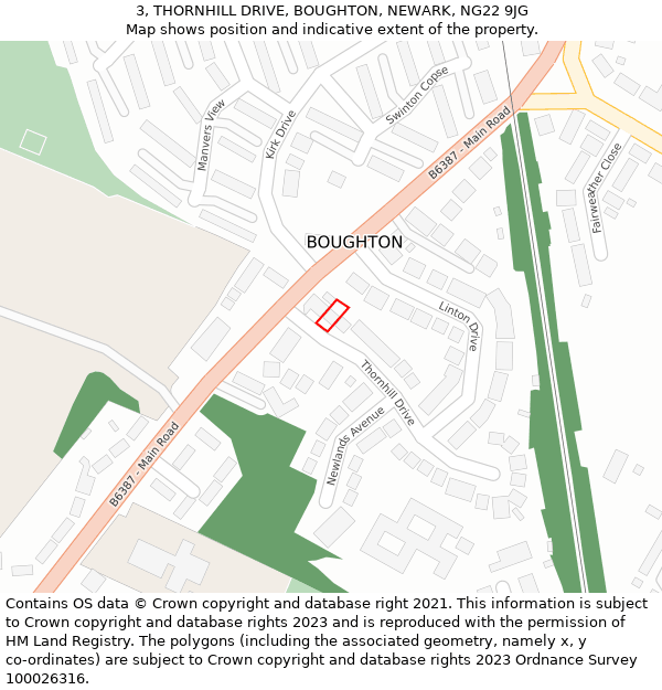 3, THORNHILL DRIVE, BOUGHTON, NEWARK, NG22 9JG: Location map and indicative extent of plot