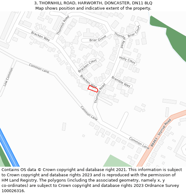 3, THORNHILL ROAD, HARWORTH, DONCASTER, DN11 8LQ: Location map and indicative extent of plot