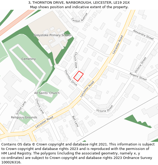 3, THORNTON DRIVE, NARBOROUGH, LEICESTER, LE19 2GX: Location map and indicative extent of plot
