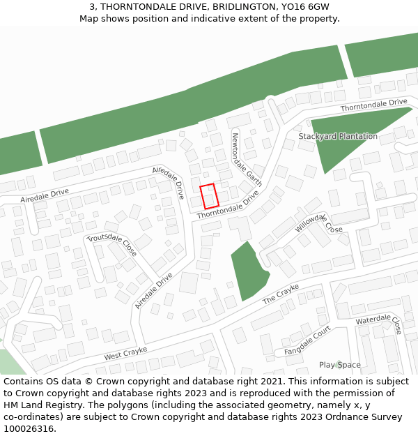 3, THORNTONDALE DRIVE, BRIDLINGTON, YO16 6GW: Location map and indicative extent of plot