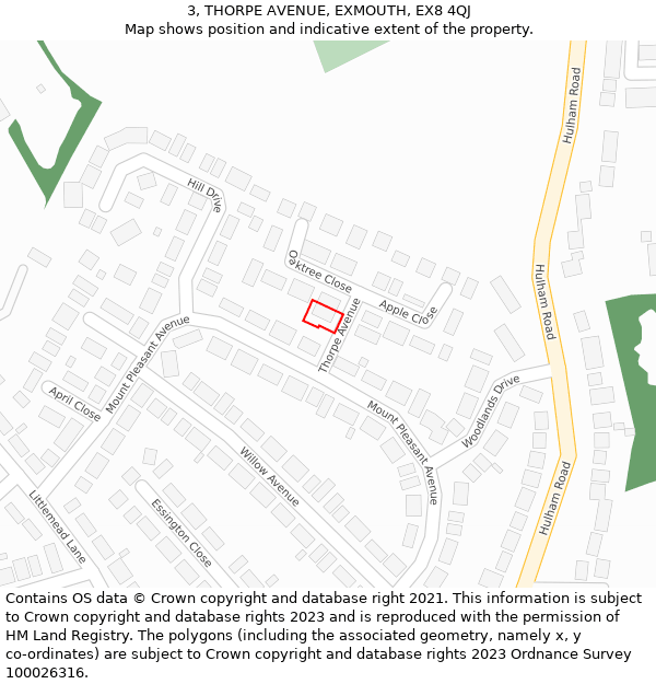 3, THORPE AVENUE, EXMOUTH, EX8 4QJ: Location map and indicative extent of plot