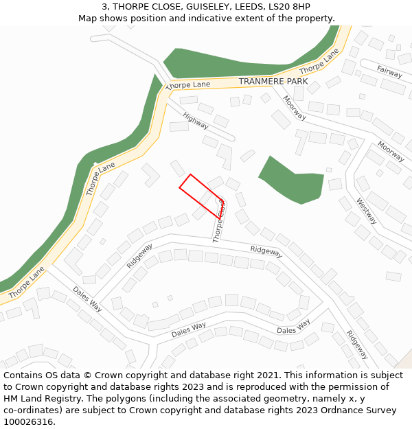 3, THORPE CLOSE, GUISELEY, LEEDS, LS20 8HP: Location map and indicative extent of plot