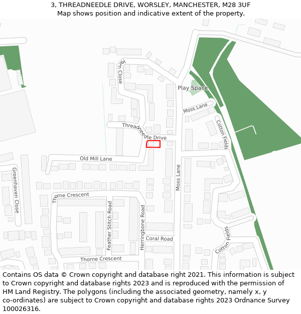 3, THREADNEEDLE DRIVE, WORSLEY, MANCHESTER, M28 3UF: Location map and indicative extent of plot