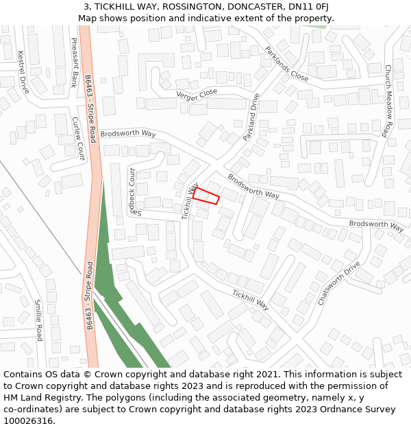 3, TICKHILL WAY, ROSSINGTON, DONCASTER, DN11 0FJ: Location map and indicative extent of plot