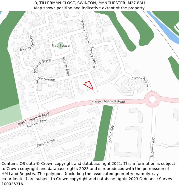 3, TILLERMAN CLOSE, SWINTON, MANCHESTER, M27 8AH: Location map and indicative extent of plot