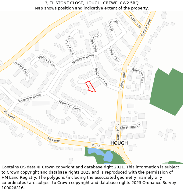 3, TILSTONE CLOSE, HOUGH, CREWE, CW2 5RQ: Location map and indicative extent of plot