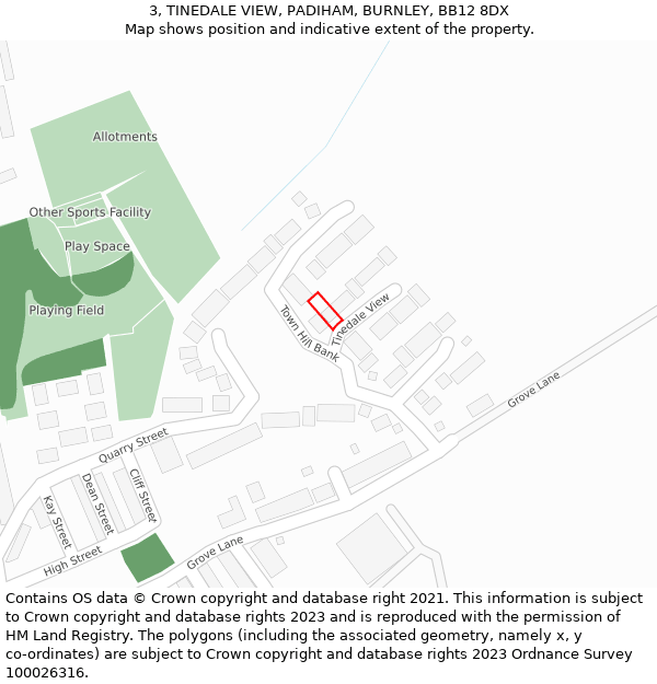 3, TINEDALE VIEW, PADIHAM, BURNLEY, BB12 8DX: Location map and indicative extent of plot