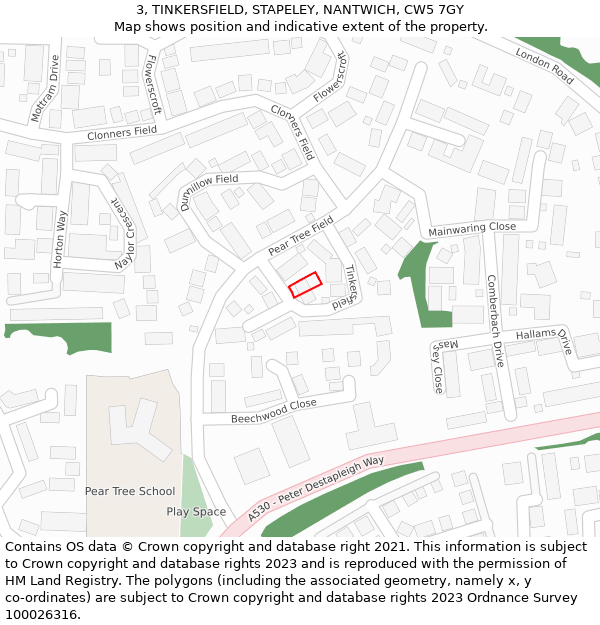 3, TINKERSFIELD, STAPELEY, NANTWICH, CW5 7GY: Location map and indicative extent of plot