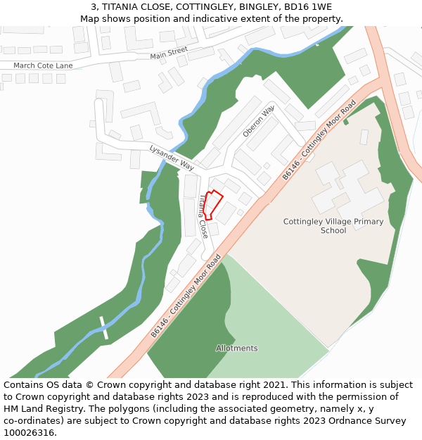 3, TITANIA CLOSE, COTTINGLEY, BINGLEY, BD16 1WE: Location map and indicative extent of plot