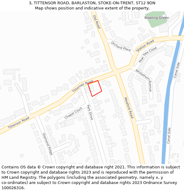 3, TITTENSOR ROAD, BARLASTON, STOKE-ON-TRENT, ST12 9DN: Location map and indicative extent of plot