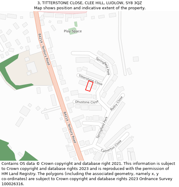 3, TITTERSTONE CLOSE, CLEE HILL, LUDLOW, SY8 3QZ: Location map and indicative extent of plot