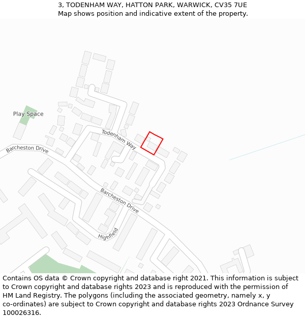 3, TODENHAM WAY, HATTON PARK, WARWICK, CV35 7UE: Location map and indicative extent of plot