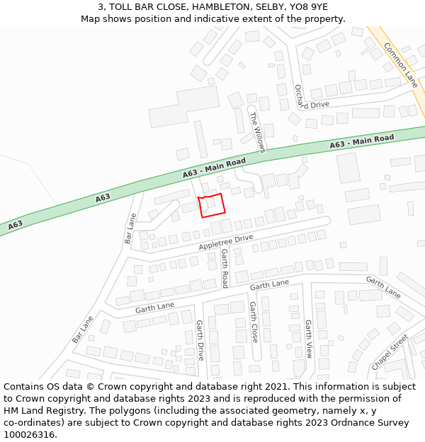 3, TOLL BAR CLOSE, HAMBLETON, SELBY, YO8 9YE: Location map and indicative extent of plot