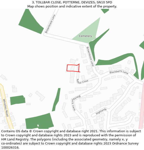 3, TOLLBAR CLOSE, POTTERNE, DEVIZES, SN10 5PD: Location map and indicative extent of plot