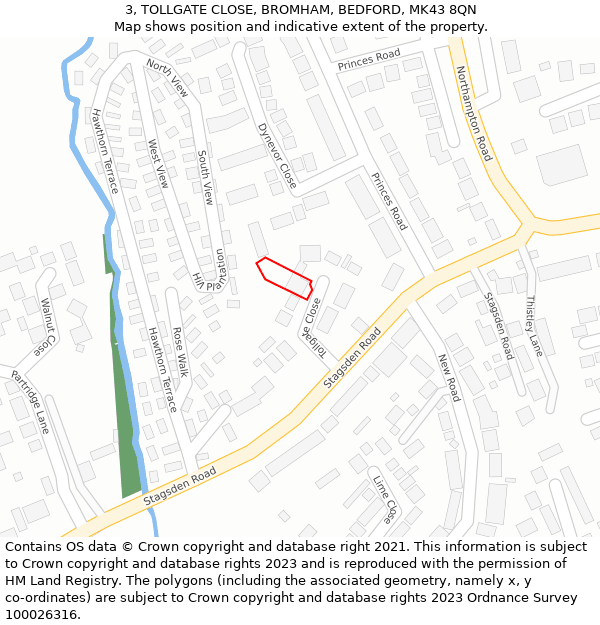 3, TOLLGATE CLOSE, BROMHAM, BEDFORD, MK43 8QN: Location map and indicative extent of plot