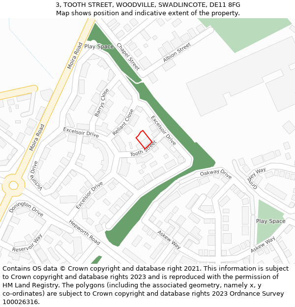 3, TOOTH STREET, WOODVILLE, SWADLINCOTE, DE11 8FG: Location map and indicative extent of plot