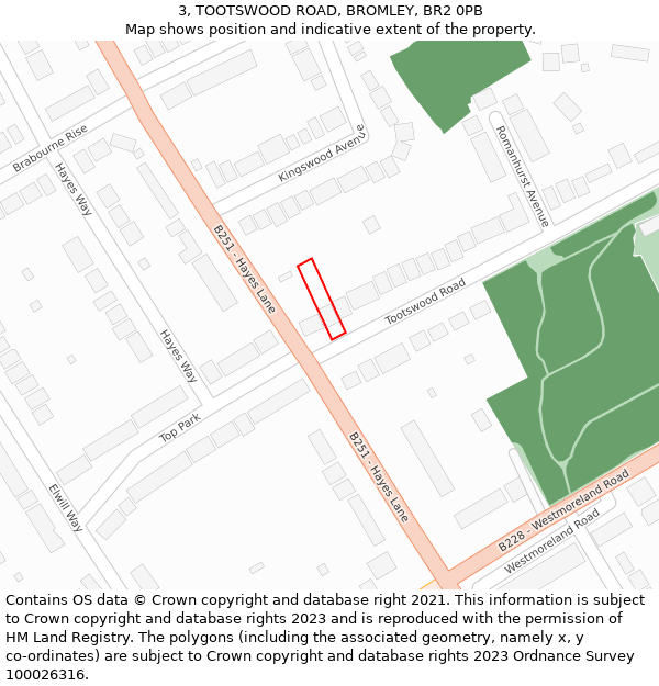 3, TOOTSWOOD ROAD, BROMLEY, BR2 0PB: Location map and indicative extent of plot