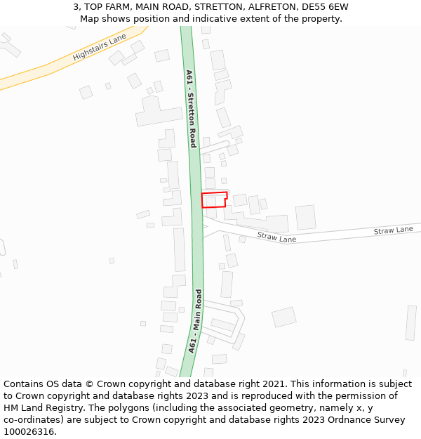 3, TOP FARM, MAIN ROAD, STRETTON, ALFRETON, DE55 6EW: Location map and indicative extent of plot